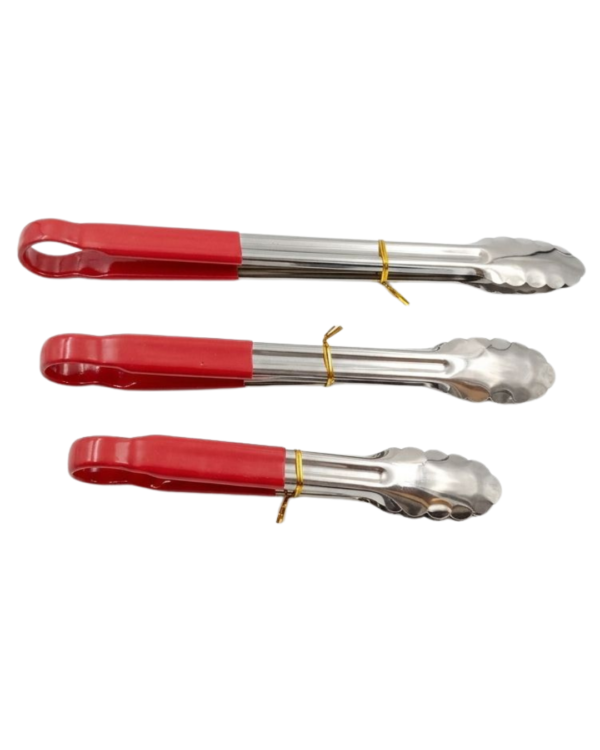 Pinzas de Cocina Grandes de Acero Mango Silicona Roja