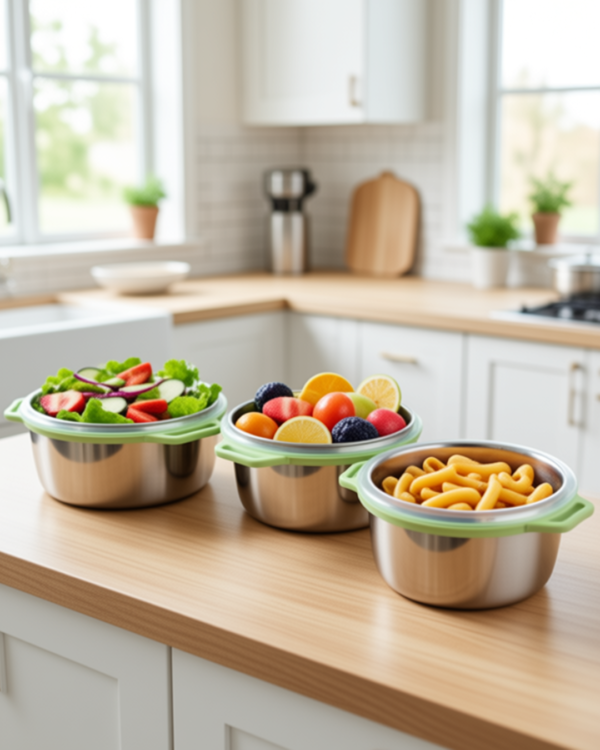 Bowls de acero (3 piezas) con tapa de plástico