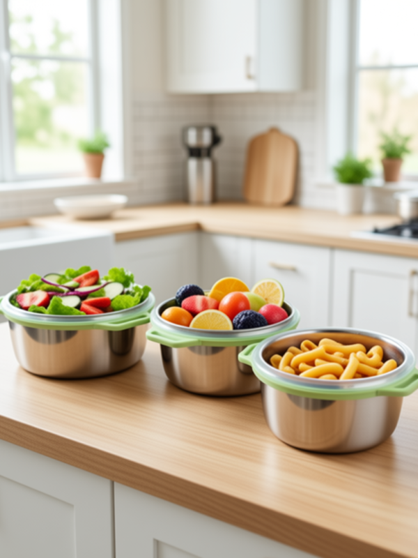 Bowls de acero (3 piezas) con tapa de plástico