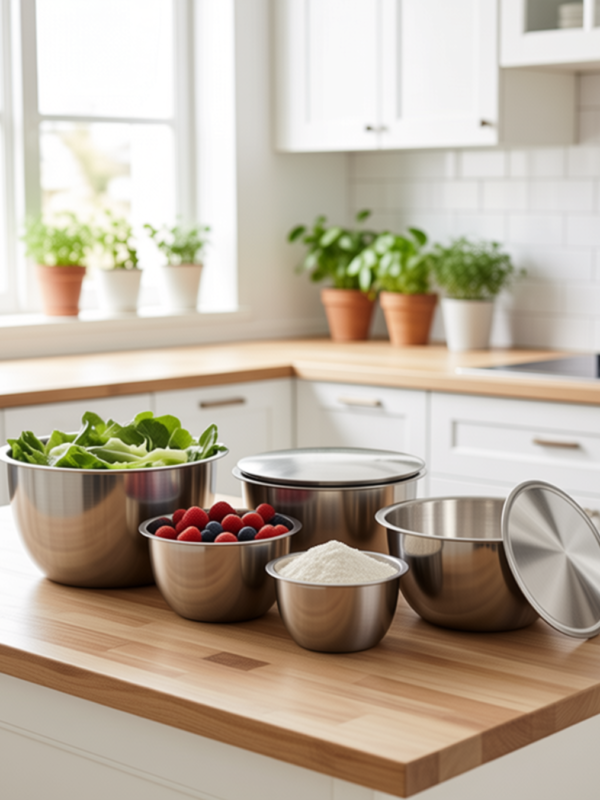Bowls de acero con tapa de acero (5 piezas)